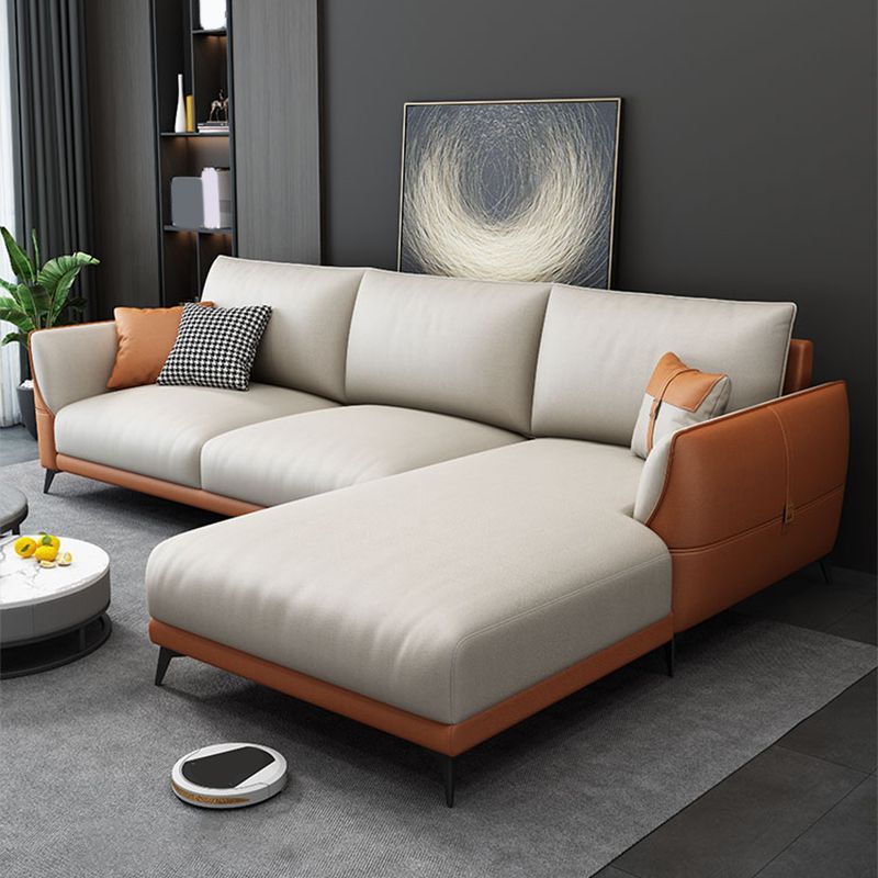 Scandinavian Stationary Faux leather Square Arm Cushion Back Sofa & Chaise