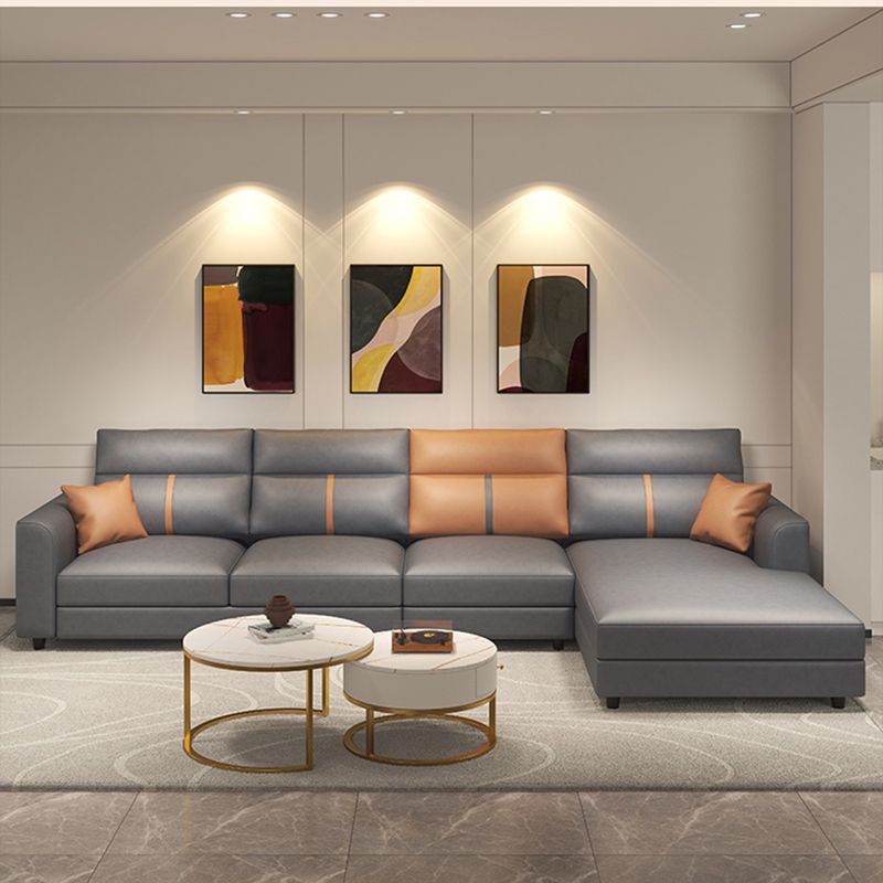 Stain Resistant Faux Leather Square Arm Sofa with Bolster Pillows for Living Room Clearhalo 'furn' 'furn_sectionals' 'Furniture' 'furniture_sectionals' 'kitchen' 'kitchen_sectionals' 'Living Room Furniture' 'Sectionals' 1200x1200_33f4af1f-050a-4b73-95d5-87bac567dbd2