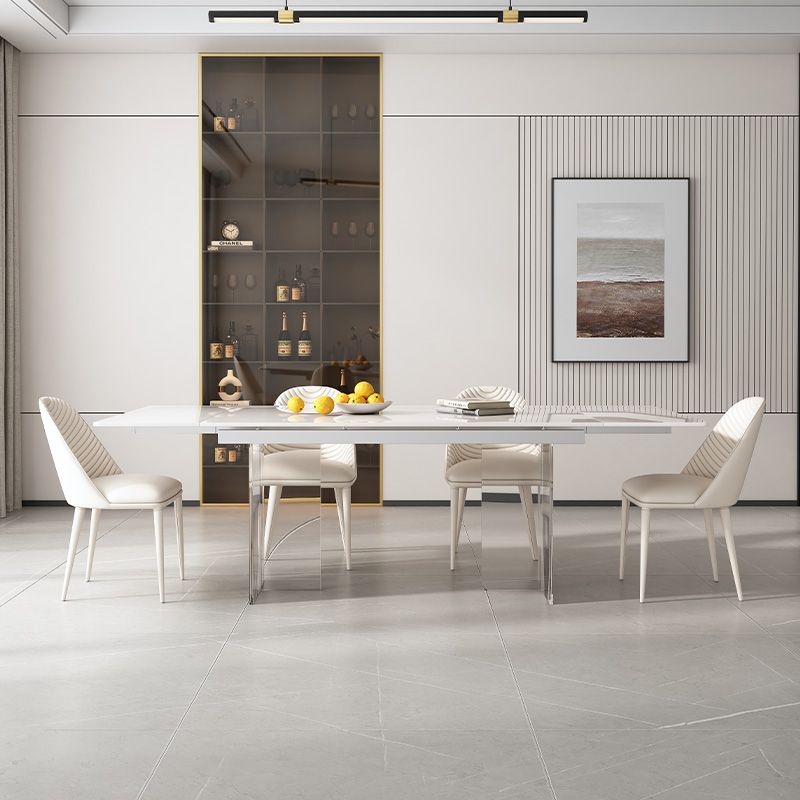 White Dining Table Set 1/4/5/7 Pieces with Acrylic Base Kitchen Furniture Set Clearhalo 'Dining Room Sets' 'Dining Tables & Seating' 'dining_room_set' 'furn' 'furn_dining_room_set' 'Furniture' 'Kitchen & Dining Furniture' 1200x1200_33f615e8-d999-47a6-8a8a-010200cd5c60