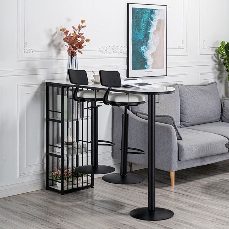 Glam Faux Marble Bistro Table Indoor Iron Double Pedestal Bar Dining Table with 3-Shelf Clearhalo 'Bar Furniture' 'Bar Tables' 'bar_tables' 'furn' 'furn_bar_tables' 'Furniture' 'furniture_bar_tables' 'Kitchen & Dining Furniture' 1200x1200_33fa2d9a-da1b-4329-9390-36225ff4930a