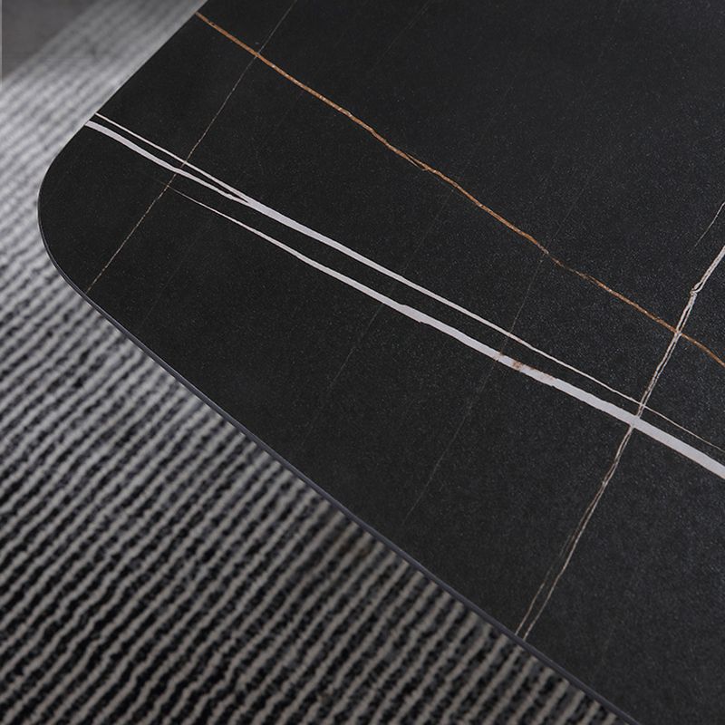 Glam Style Rectangular Slate with Trestle Base Black Foot Coffee Table