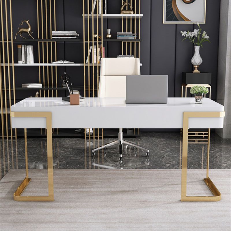 Escritorio con 1 cajón, escritorio de oficina rectangular Glam, madera artificial