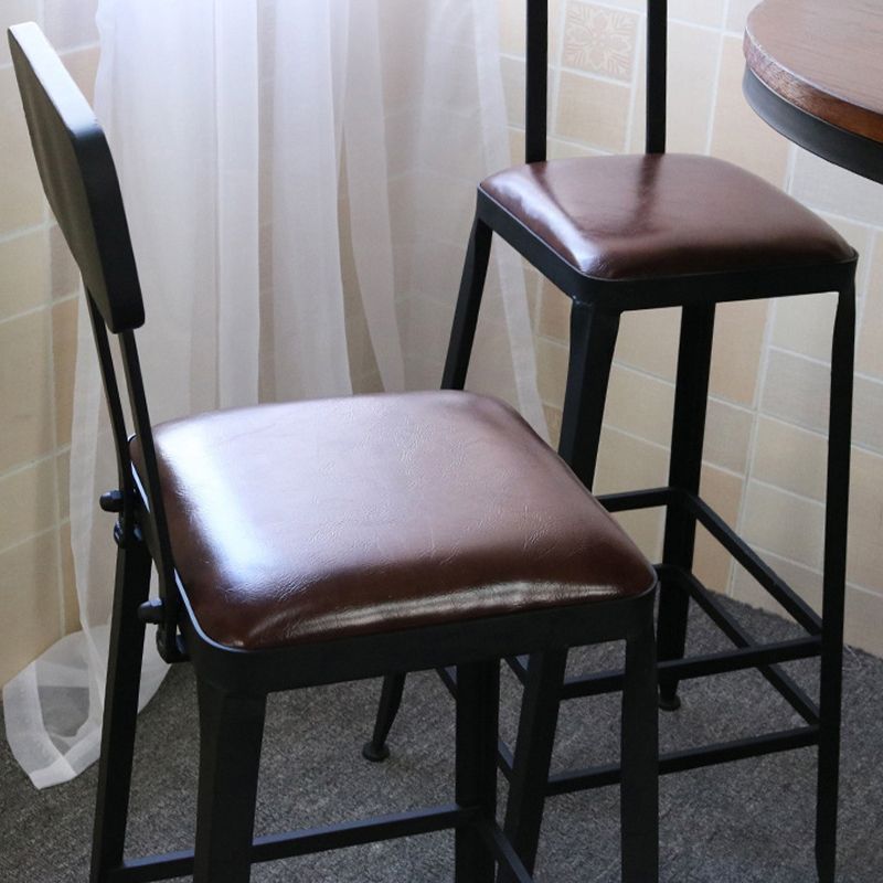 Industrial Faux Leather Dining Stool Low Back Bar Stool with Cushion