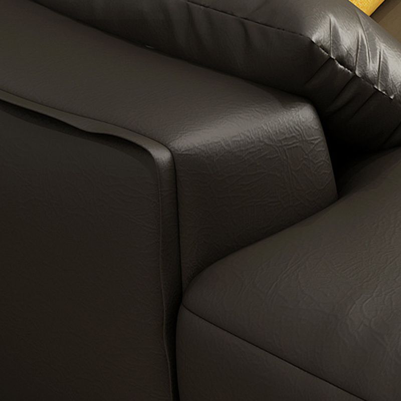 Faux Leather Sectional with 4 Pillows Back and Square Arm for Living Room