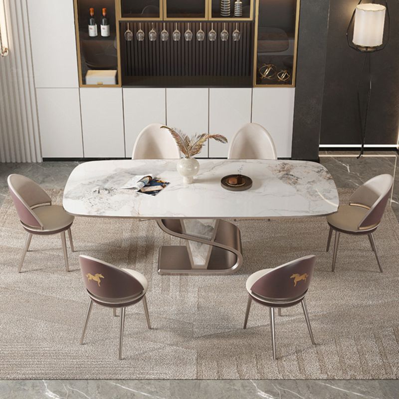 Designer Style 1/4/5/6/7/9 Pieces Dining Table Set Rectangle Sintered Stone Top Table Set Clearhalo 'Dining Room Sets' 'Dining Tables & Seating' 'dining_room_set' 'furn' 'furn_dining_room_set' 'Furniture' 'Kitchen & Dining Furniture' 1200x1200_34090970-8b48-404e-acab-ddf1cb38b44e