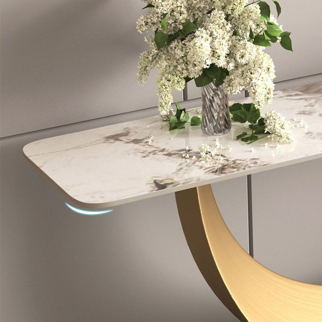 Glam Stone Console Table 16" W Half Moon Stain Resistant Accent Table for Hall