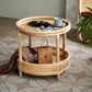 Tropical Round Cocktail Table Light Wood Coffee Cocktail Table with Storage
