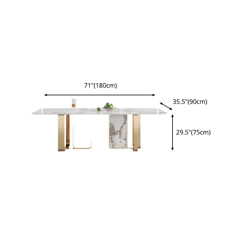 Mesa de mesa superior de piedra sinterizada de lujo con pedestal doble en oro