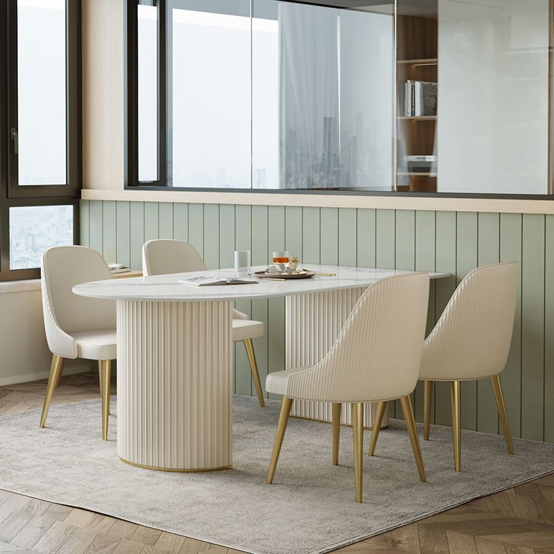 Tavolo da sala da pranzo in forma gratuita di lusso in pietra sinterizzata a doppio piedistallo