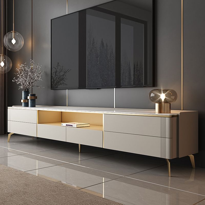 Glam Stone TV Stand Console Open Storage TV Media Stand with Drawers for Living Room Clearhalo 'furn' 'furn_tv_stands_entertainment_centers' 'Furniture' 'Living Room Furniture' 'TV Stands & Entertainment Centers' 'TV Stands & Media Storage Furniture' 'tv_stands_entertainment_centers' 1200x1200_340f3b35-f37c-4031-804a-f83f04d132e2