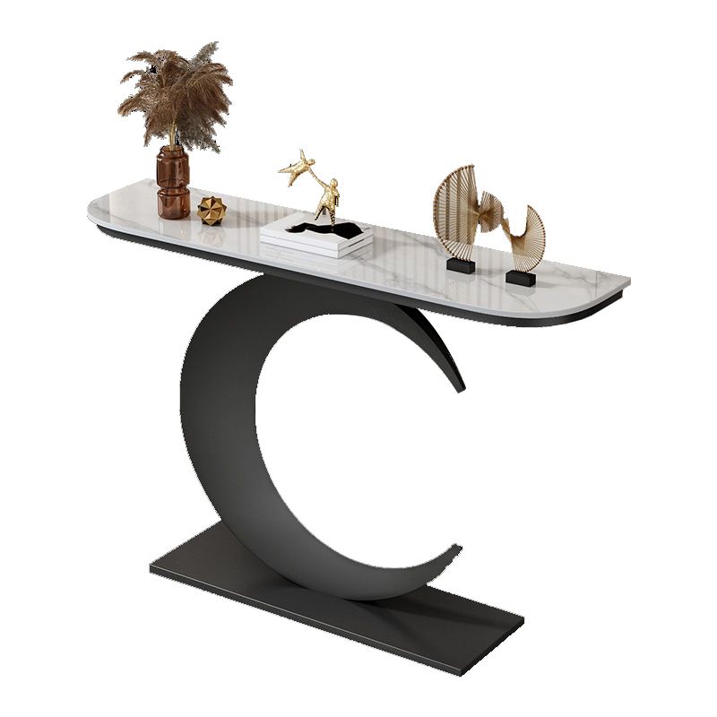 Mesa de consola resistente a las manchas con base de pedestal de hierro y tapa de piedra