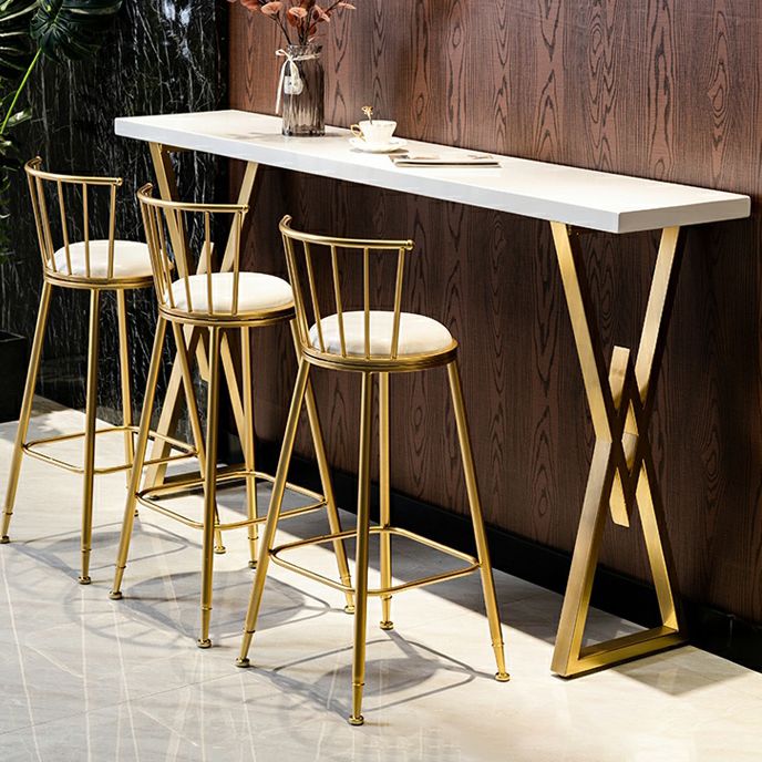 Glam Marble Bar Table with Rectangle Table Top Gold Double Pedestal Table - 42" H Clearhalo 'Bar Furniture' 'Bar Tables' 'bar_tables' 'furn' 'furn_bar_tables' 'Furniture' 'furniture_bar_tables' 'Kitchen & Dining Furniture' 1200x1200_34107dd2-bac7-49f0-89fc-5df533389d4f