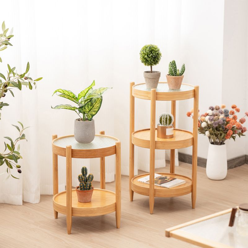 French Country Side Table Wood and Glass Round Accent Side Table