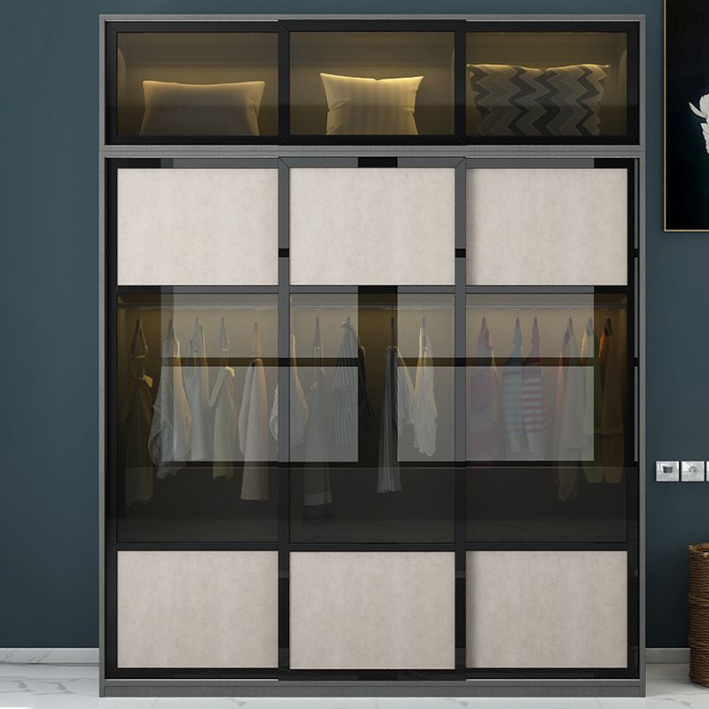 Engineered Wood Storage Cabinet with Glass Doors Contemporary Cabinet with Sliding Doors