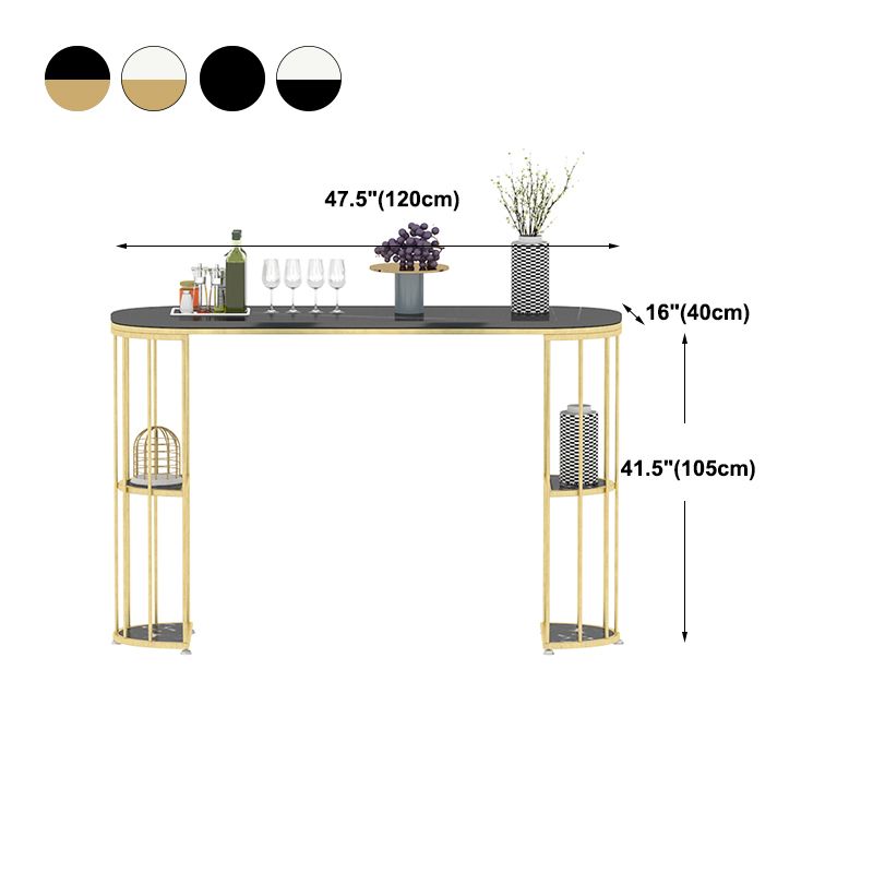 Glam Iron Bar Dining Table Stone Top Oval Indoor Bistro Table with 2-Shelf Fixed Table Clearhalo 'Bar Furniture' 'Bar Tables' 'bar_tables' 'furn' 'furn_bar_tables' 'Furniture' 'furniture_bar_tables' 'Kitchen & Dining Furniture' 1200x1200_341666e9-601e-42ba-8ac1-250285ef41a9