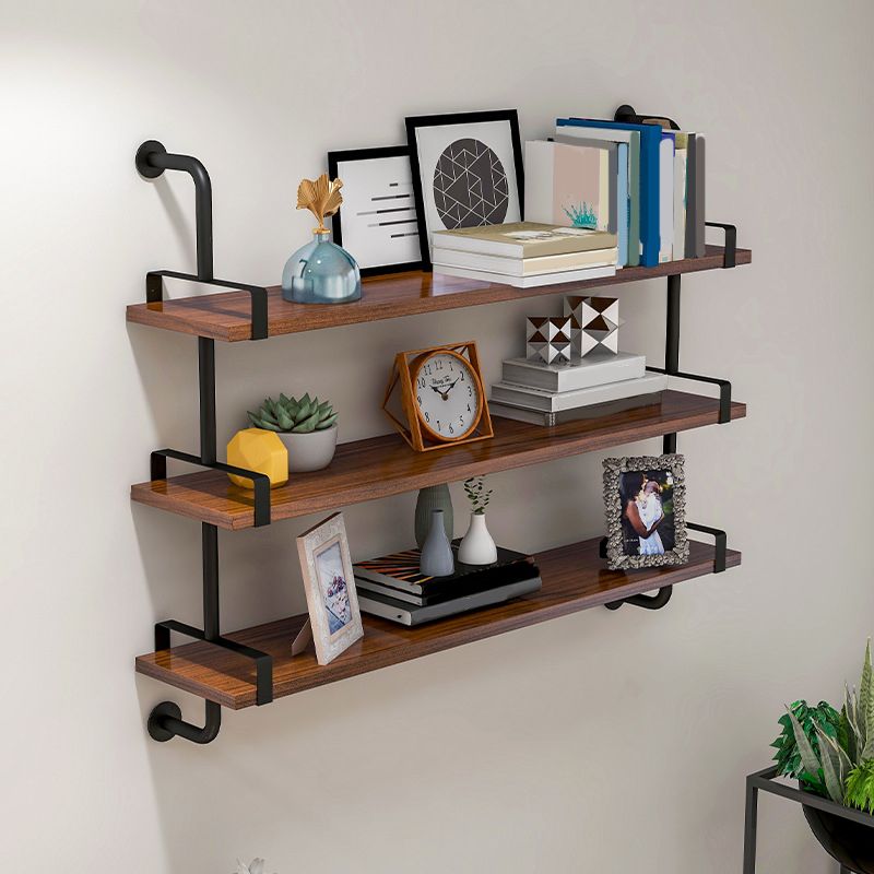 Modern Metal and Wood Bookcase Walnut Floating Bookshelf for Living Room 7.9" W