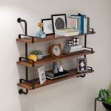 Modern Metal and Wood Bookcase Walnut Floating Bookshelf for Living Room 7.9" W