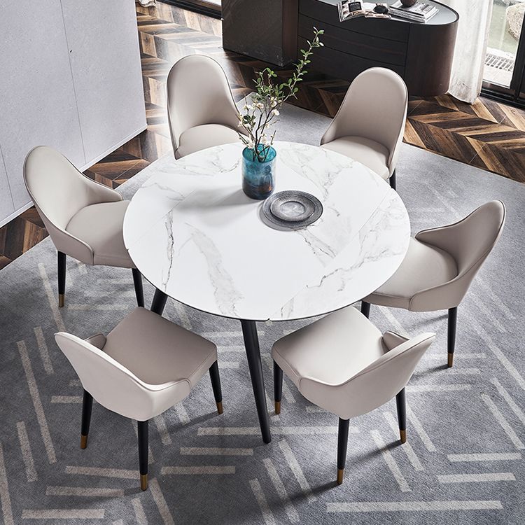 Simplicity Style Round Dining Table Stone Drop-Leaf Dinner Table with 4 Legs Clearhalo ' dining_table' 'Dining Tables & Seating' 'Dining Tables' 'furn' 'furn_dining_table' 'Furniture' 'furniture_dining_table' 'Kitchen & Dining Furniture' 'kitchen&dining_furn' 'kitchen' 'kitchen_dining_table' 1200x1200_342095b3-8eb2-4edd-9712-b17806ec5529