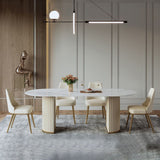Traditional Luxury Oval Dining Table Sintered Stone Table with White Double Pedestal Clearhalo ' dining_table' 'Dining Tables & Seating' 'Dining Tables' 'furn' 'furn_dining_table' 'Furniture' 'furniture_dining_table' 'Kitchen & Dining Furniture' 'kitchen&dining_furn' 'kitchen' 'kitchen_dining_table' 1200x1200_34249df9-2130-4f6d-934f-fa58f8843de5