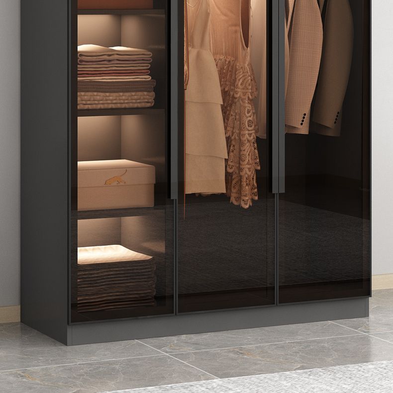 Freestanding Grey Wood Frame Wardrobe Modern Multifunctional Wardrobe with Glass Doors Clearhalo 'Armoires & Wardrobes' 'armoires_wardrobes' 'Bedroom Furniture' 'furn' 'furn_armoires_wardrobes' 'Furniture' 1200x1200_34253ae6-872c-4502-86f3-6855c33b692a