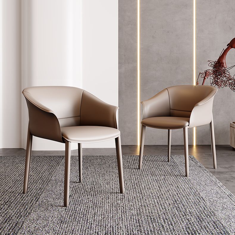 Contemporary Arm Dining Chairs Faux Leather Low Back Dining Side Chair
