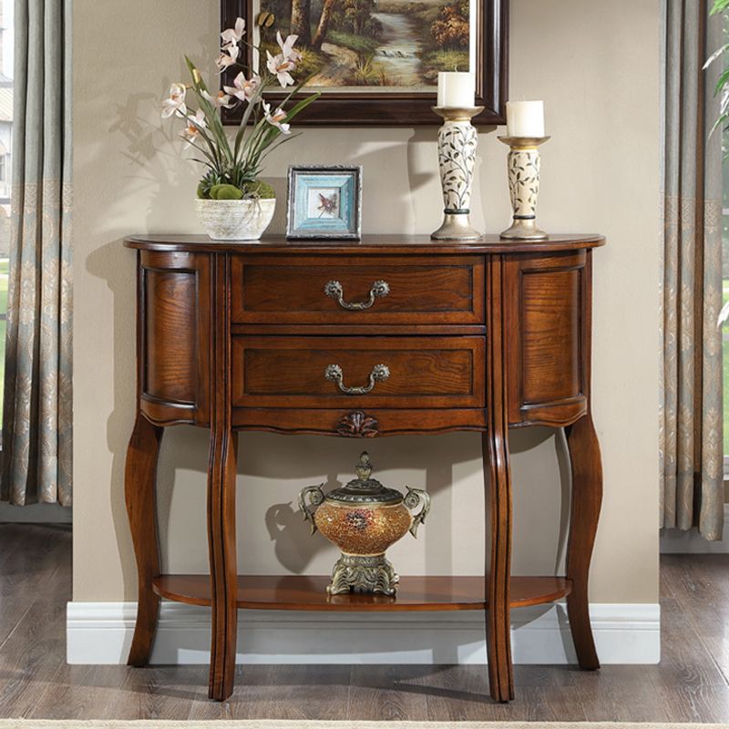 14 inch Wide Console Table Mid-Century Modern Half Moon Wood Accent Table