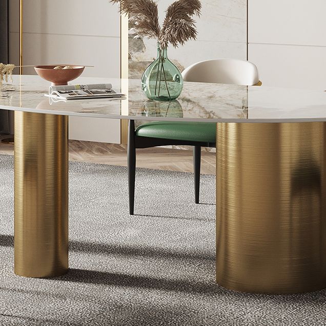 Mesa de comedor de piedra sinterizada de lujo Mesa blanca ovalada con 3 patas para restaurante