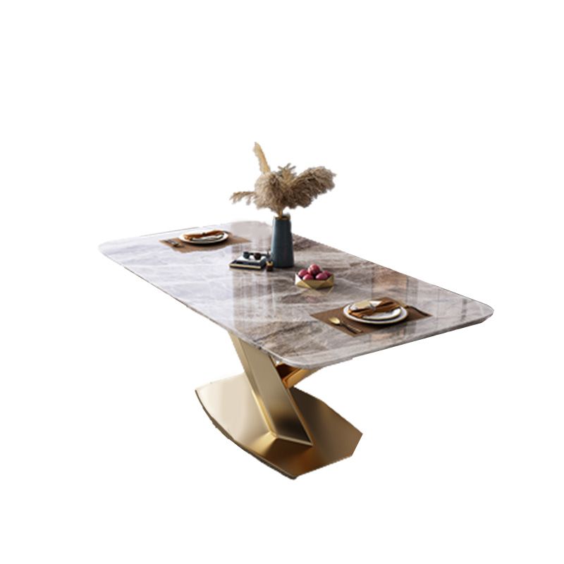 Mesa de comedor rectangular moderna, mesa superior de piedra gris brillante para el hogar