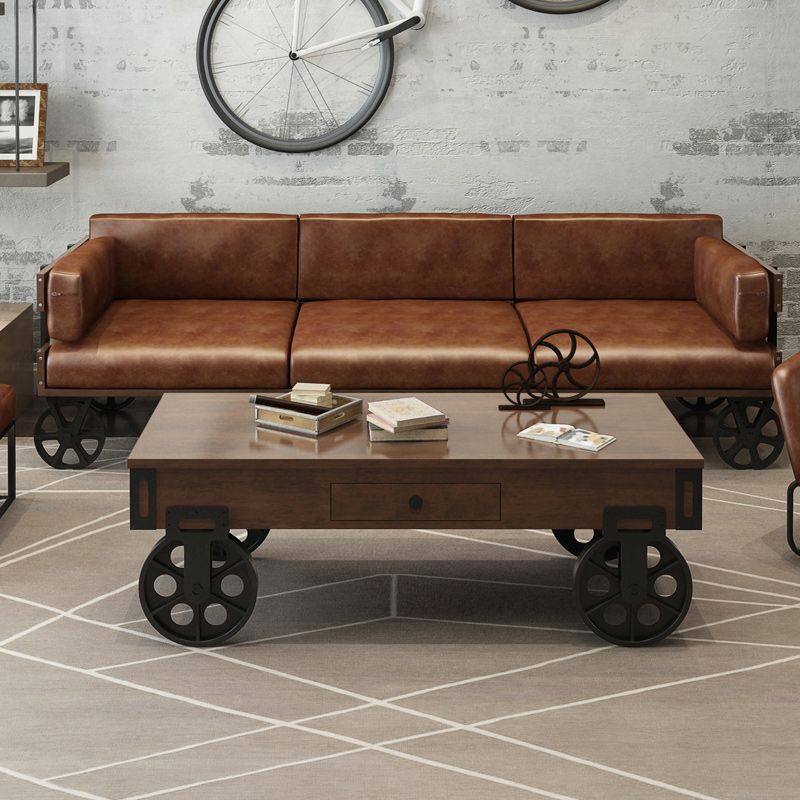 Modern Abstract Wooden Coffee Table Rectangular Top Shape Cocktail Table