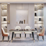 Juego de mesa de comedor negra brillante 1/2/5/7 Piezas Juego de comedor de metal con sillas de cuero falso