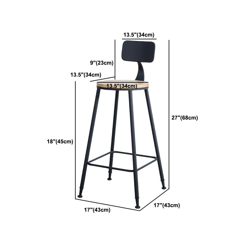 Industrial Round Counter Chair Wood and Metal Bar and Counter Stool with Footrest