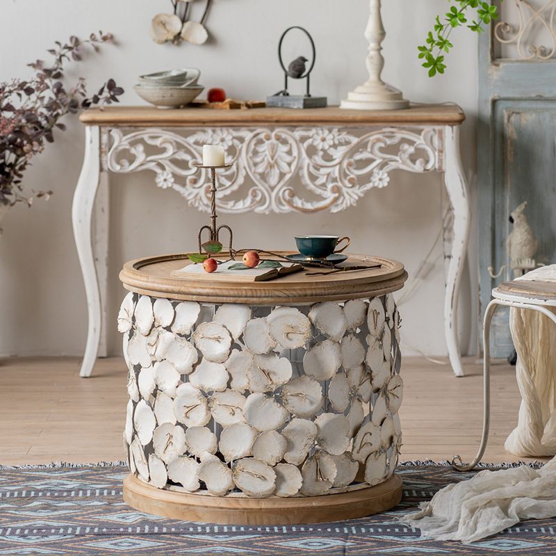 French Country Solid Wood Coffee Table Round Distressed Cocktail Table
