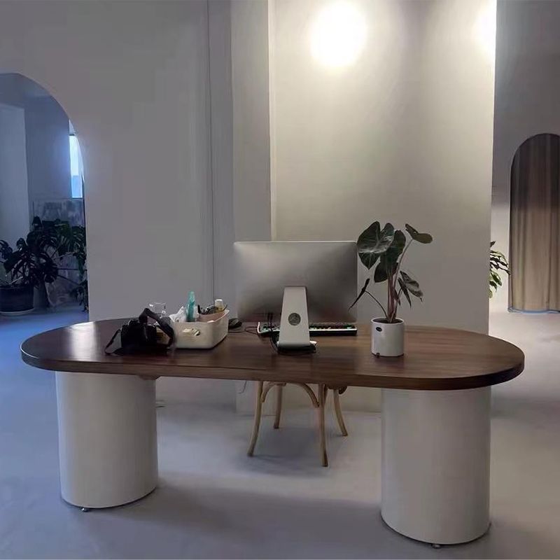 Modern Oval Shape Office Desks Wooden Task Desk with 2 Legs for Office Clearhalo 'furn' 'furn_office_desk' 'Furniture' 'Office Desks' 'Office Furniture' 'office_desk' 1200x1200_34350f54-6328-4b6a-8f93-dbb87c9eb3fa