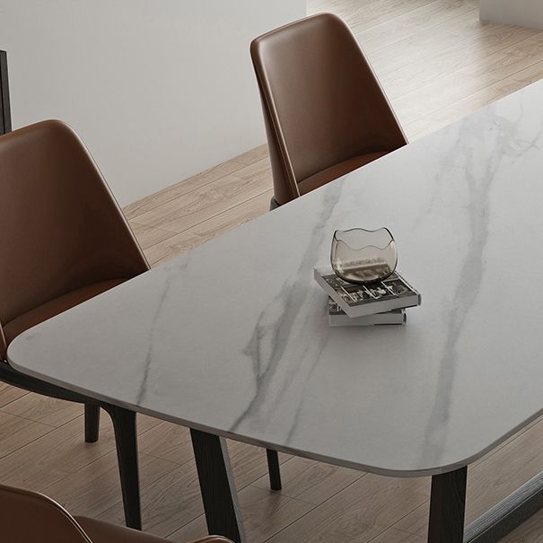 Rectangle Trestle Base Industrial Table White Fixed Table with Sintered Stone Clearhalo 'Dining Tables & Seating' 'Dining Tables' 'dining_table' 'furn' 'furn_dining_table' 'Furniture' 'furniture_dining_table' 'Kitchen & Dining Furniture' 1200x1200_3435cd1b-a3ee-4012-b910-ef9312a6e99c