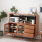 Pine Solid Wood Sideboard 3-drawer Home Credenza with Glass Door