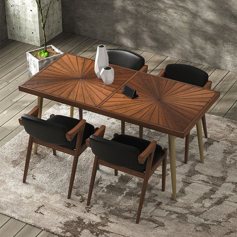 Mesa de comedor rectangular de lujo Mesa de comedor de madera maciza con patas de hierro