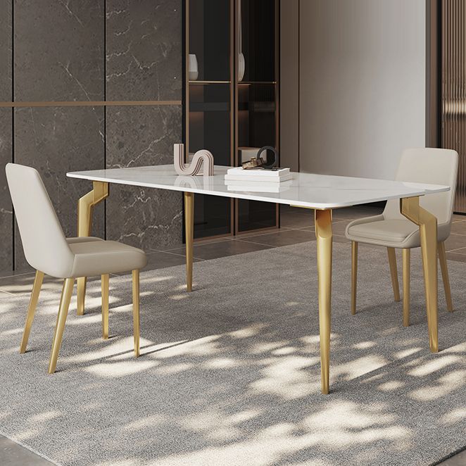 Glam Dining Table Set 1/5/7 Pcs Sintered Stone and Metal Dining Table with Armless Chairs Clearhalo 'Dining Room Sets' 'Dining Tables & Seating' 'dining_room_set' 'furn' 'furn_dining_room_set' 'Furniture' 'Kitchen & Dining Furniture' 1200x1200_343b662b-bd38-4e9d-bc7b-328c08facb71