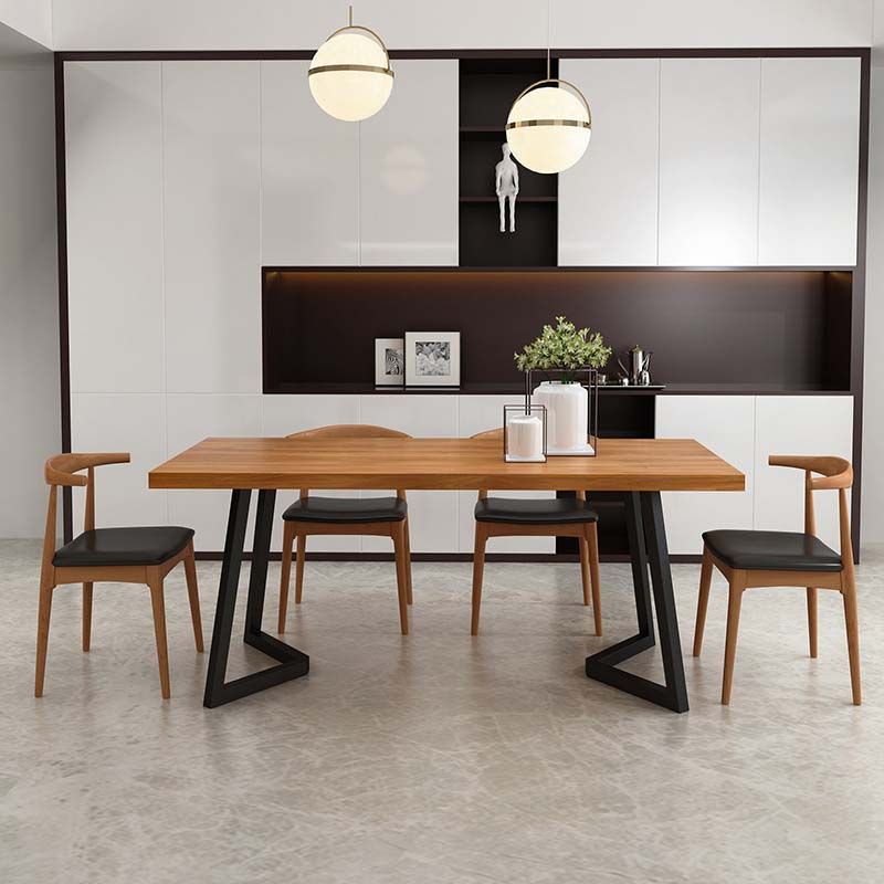 Modern Double Pedestal Dining Table Pine Wood Table for Dining Room Cafe Clearhalo 'Dining Tables & Seating' 'Dining Tables' 'dining_table' 'furn' 'furn_dining_table' 'Furniture' 'Kitchen & Dining Furniture' 1200x1200_343cf507-2682-4c40-aafc-e9dced2b940e