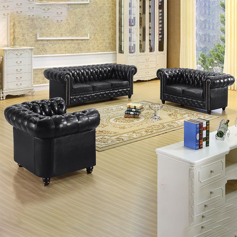 伝統的なリビングルームブラックタフトロールアーム標準座席