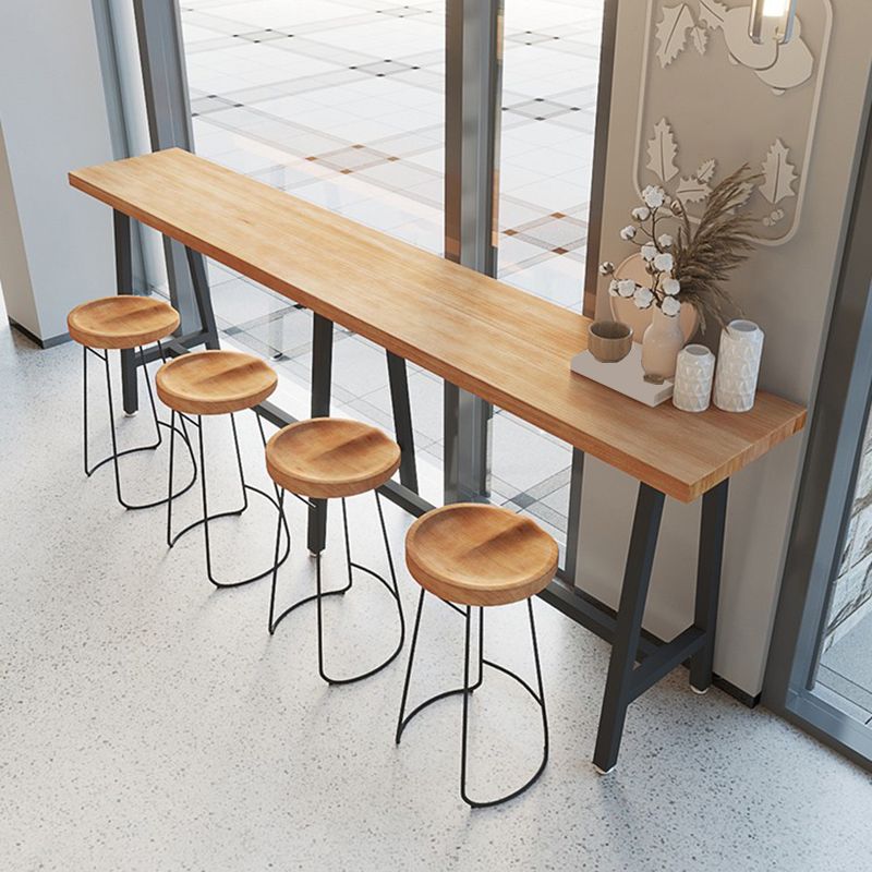 Tavolo da Bar Rettangolare in Metallo e Legno Tavolo da Bar ad Altezza con Base su Trespolo per Sala da Pranzo