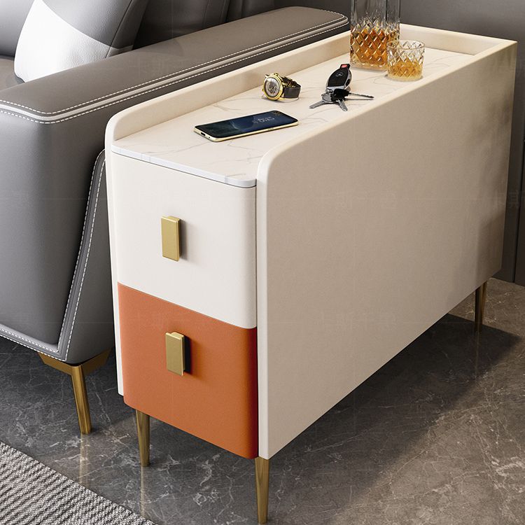 Modern Style White Rectangular Side Table with Storage and Shelf Clearhalo 'Coffee & Accent Tables' 'End & Side Tables' 'end_side_table' 'end_side_tables' 'furn' 'furn_end_side_tables' 'Furniture' 'furniture_end_side_table' 'Living Room Furniture' 1200x1200_343ee7ea-db03-4895-9e9d-6e1ae853036c