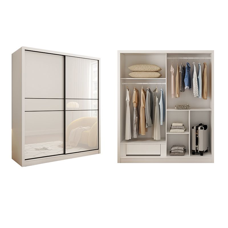 White Mirrored Finish Wardrobe Cabinet Modern Engineered Wood Wardrobe Clearhalo 'Armoires & Wardrobes' 'armoires_wardrobes' 'Bedroom Furniture' 'furn' 'furn_armoires_wardrobes' 'Furniture' 1200x1200_343fea96-5247-4dc9-af92-b2590110708c