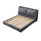 Contemporary Grey Leather Upholstered Standard Bed, Rectangular Panel Bed