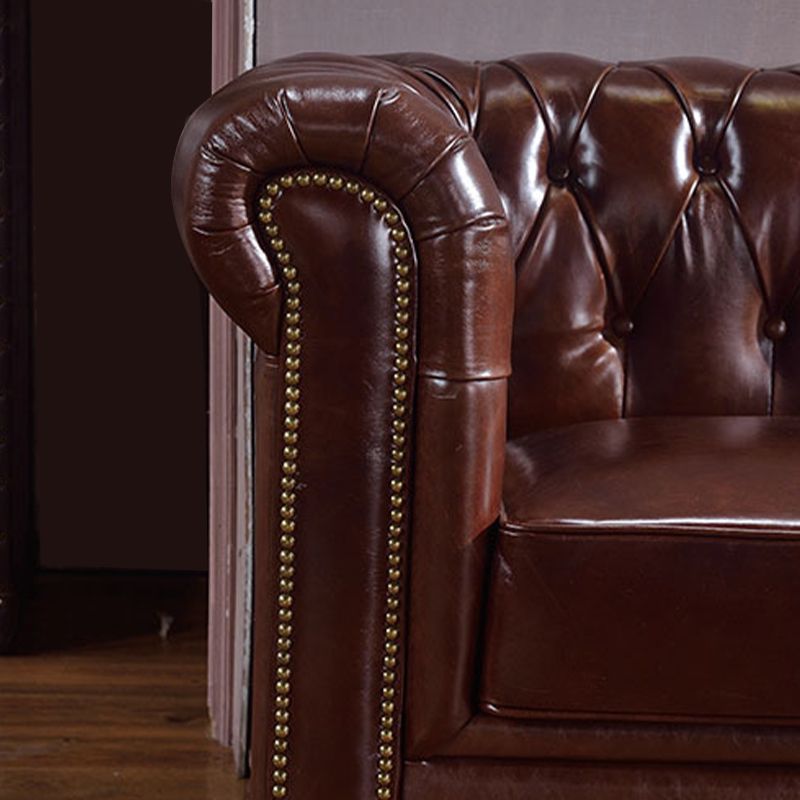 Tight Back Rolled Arm Loveseat Leather Stain Resistant Settee Sofa in Brown Clearhalo 'furn' 'furn_sofas' 'Furniture' 'furniture_sofas' 'kitchen' 'kitchen_sofas' 'Living Room Furniture' 'Sofa' 'sofas' 1200x1200_3445223d-3519-4d03-aa05-2b77464e386b