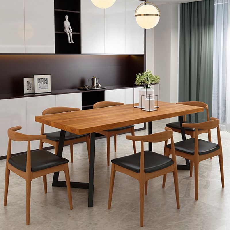 Industrial Rectangle Dining Table Wooden Table with Metal Legs for Home Clearhalo 'Dining Tables & Seating' 'Dining Tables' 'dining_table' 'furn' 'furn_dining_table' 'Furniture' 'Kitchen & Dining Furniture' 1200x1200_344881c8-336b-4f95-a22d-9017d2244aac