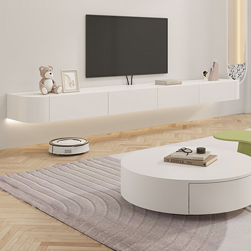 コンテンポラリーテレビスタンドの壁に取り付けられたテレビメディアコンソールとキャビネット