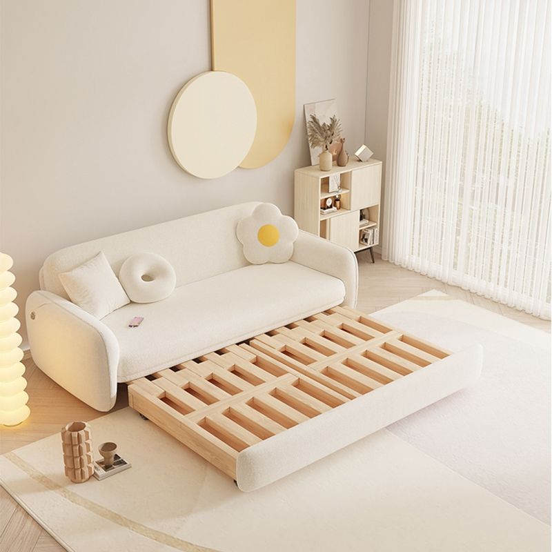 Scandinavian 32.28" Wool Sleeper Sofa Square Arm Sofa Bed in White