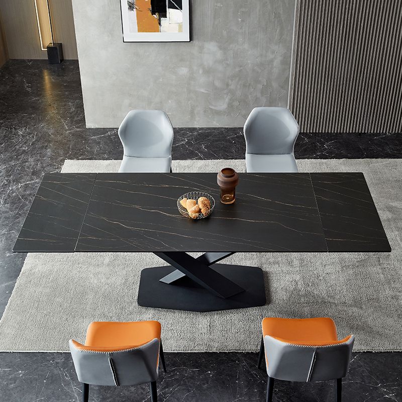 デザイナーの長方形1/4/5/6ピースディネットセット黒い石と金属製のダイニングテーブルセット