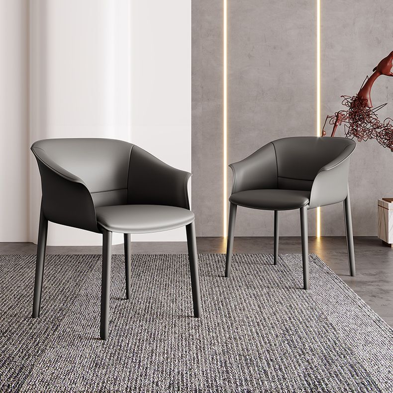 Contemporary Arm Dining Chairs Faux Leather Low Back Dining Side Chair
