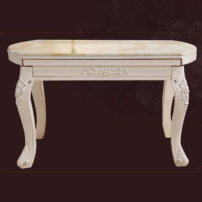 53.15''L Round 4 Legs Table Victorian White Extendable Table with Marble Clearhalo ' dining_table' 'Dining Tables & Seating' 'Dining Tables' 'furn' 'furn_dining_table' 'Furniture' 'furniture_dining_table' 'Kitchen & Dining Furniture' 'kitchen&dining_furn' 'kitchen' 'kitchen_dining_table' 1200x1200_345554e0-48da-410a-80a9-743794c77b99